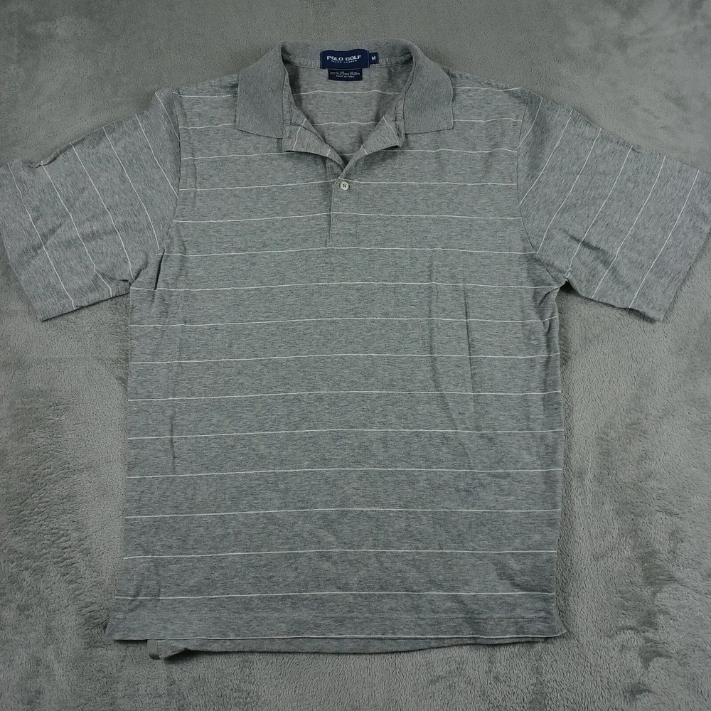 Polo‎ Ralph Lauren Shirt Men Medium Gray Striped Golf Pima Cotton Vintage